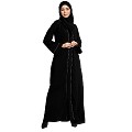 Front open abaya with piping work- Black Front open abaya with piping work- Black